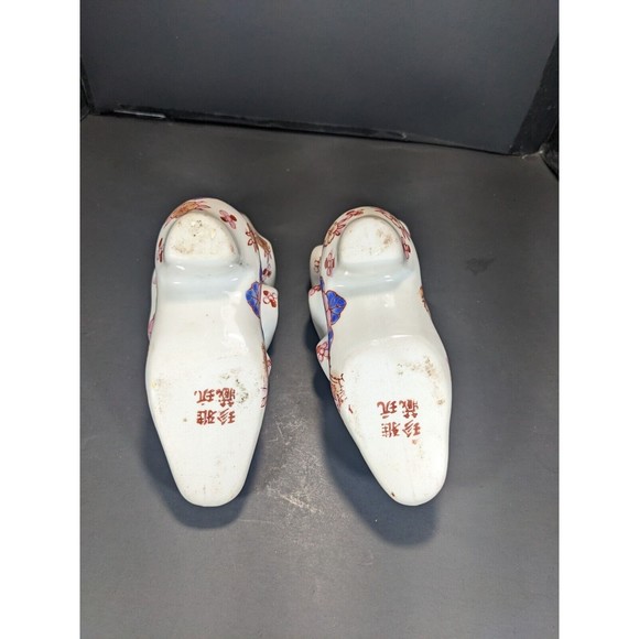 Vtg Set of 2 Porcelain Blue Pink Ruffle Victorian Style Shoe Boot Vase Planter - Picture 7 of 9